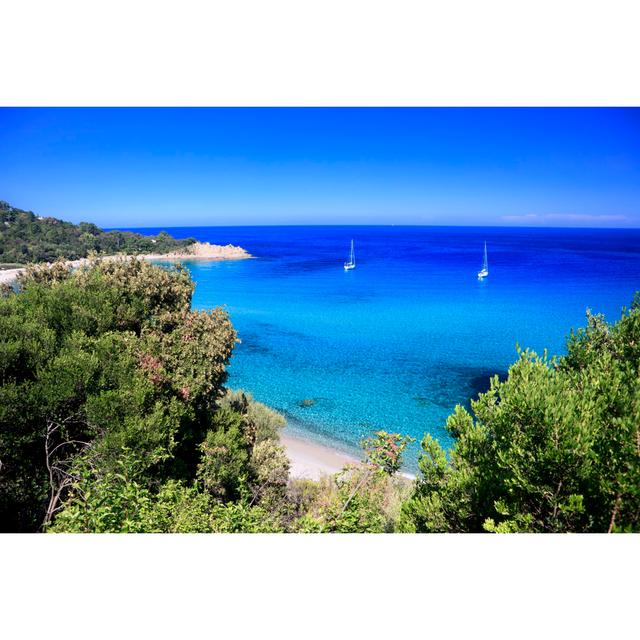 Beach And Sailboats At Cannella, Corsica, France by Aprott - No Frame Art Prints on Canvas Breakwater Bay Size: 81cm H x 122cm W on Productcaster.