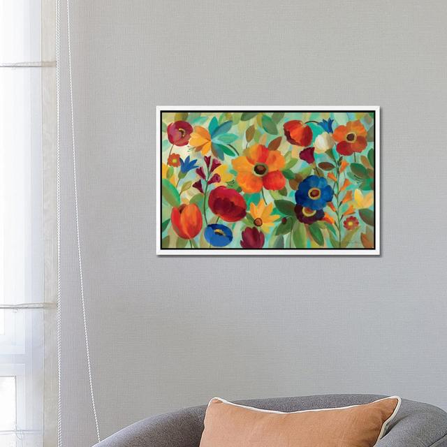 Summer Floral V - Print on Canvas Brambly Cottage Format: White Floater Framed, Size: 45.72cm H x 66.04cm W x 3.8cm D on Productcaster.