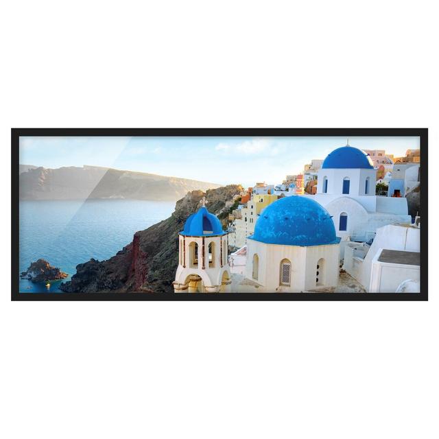 Santorini - Picture Frame Graphic Art Latitude Run Size: 30cm H x 75cm W x 2cm D, Frame Option: Black Framed on Productcaster.