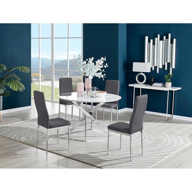 Tierra Modern High Gloss and Gold Chrome 4 Seat Dining Table Set - Luxury Velvet Dining Chairs Canora Grey Table Base Colour: Silver, Chair Colour: Gr on Productcaster.