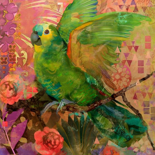 'Great Green Parrots' by Evelia Painting Print on Wrapped Canvas East Urban Home Size: 122cm H x 122cm W x 3.81cm D on Productcaster.