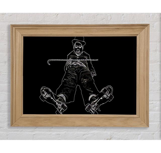 Charlie Chaplin White On Black - Single Picture Frame Art Prints Ophelia & Co. Size: 118.9cm H x 141.4cm W x 3.3cm D, Format: Dark Grey Framed Canvas on Productcaster.