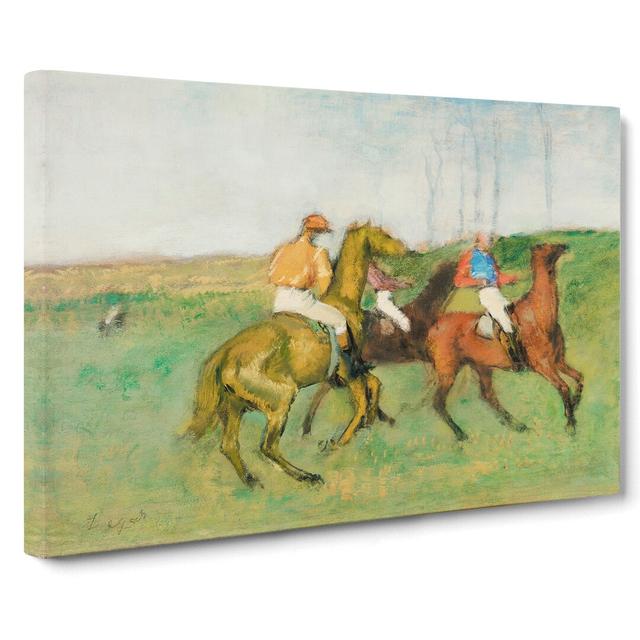 Jockeys and Race Horses by Edgar Degas - Wrapped Canvas Painting East Urban Home Size: 50cm H x 76cm W x 3cm D on Productcaster.