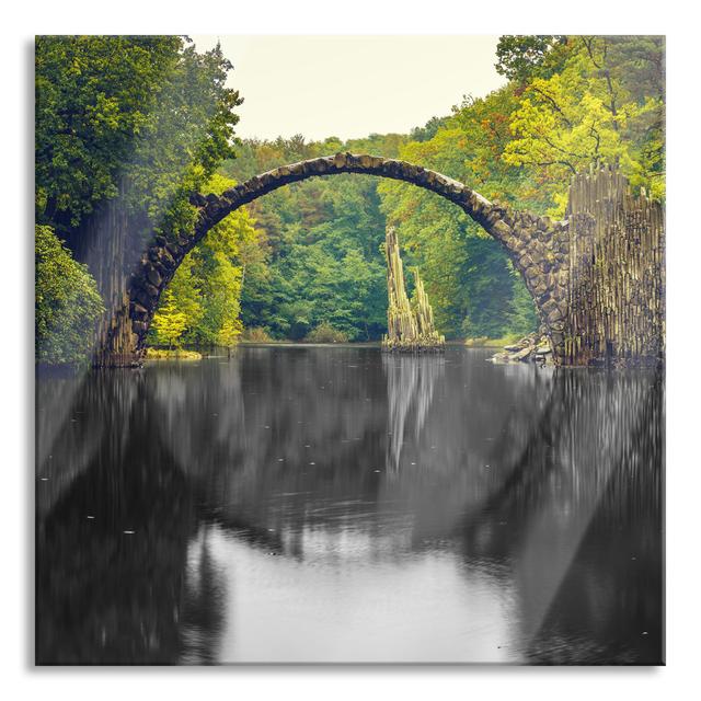 Rakotz Bridge Kromlau Reflection Black and White Detail - Unframed Photograph on Glass Union Rustic Size: 60cm H x 60cm W x 0.4cm D on Productcaster.