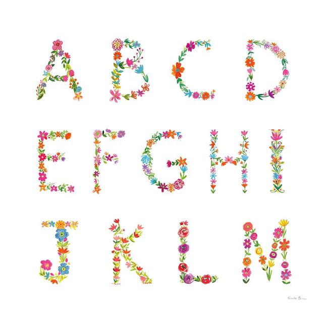 Floral Alphabet Sq I by Farida Zaman - Wrapped Canvas Typography Print Rosalind Wheeler Size: 51cm H x 51cm W x 3.8cm D on Productcaster.