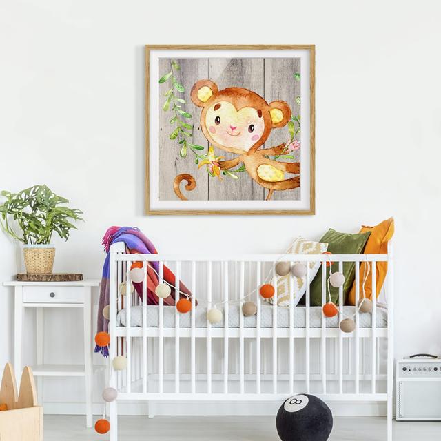 Monkey on Wood - Picture Frame Graphic Art Zoomie Kids Frame Option: Brown, Size: 50cm H x 50cm W x 2cm D on Productcaster.