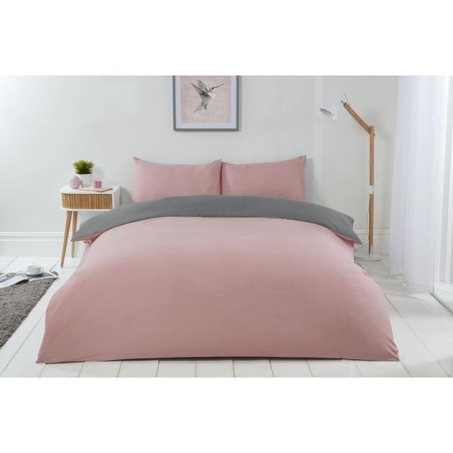 Kirke Microfibre 180 TC Reversible Duvet Cover Set 17 Stories Size: Kingsize - 2 Standard Pillowcases, Colour: Pink /Grey on Productcaster.