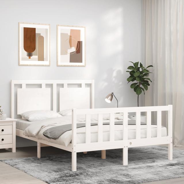 Bed Frame with Headboard 17 Stories Mattress Size: 120 X 200cm, Colour: White on Productcaster.