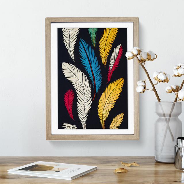 Retro Feathers No.5 - Picture Frame Graphic Art World Menagerie Frame Colour: Oak Framed, Size: 46cm H x 34cm W x 2cm D on Productcaster.