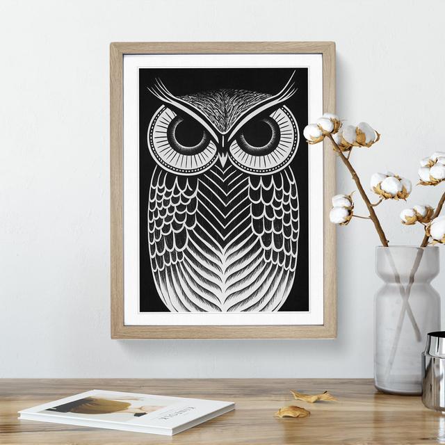 Monochrome Owl No.1 - Picture Frame Graphic Art Alpen Home Size: 46cm H x 34cm W x 2cm D, Frame Colour: Oak on Productcaster.