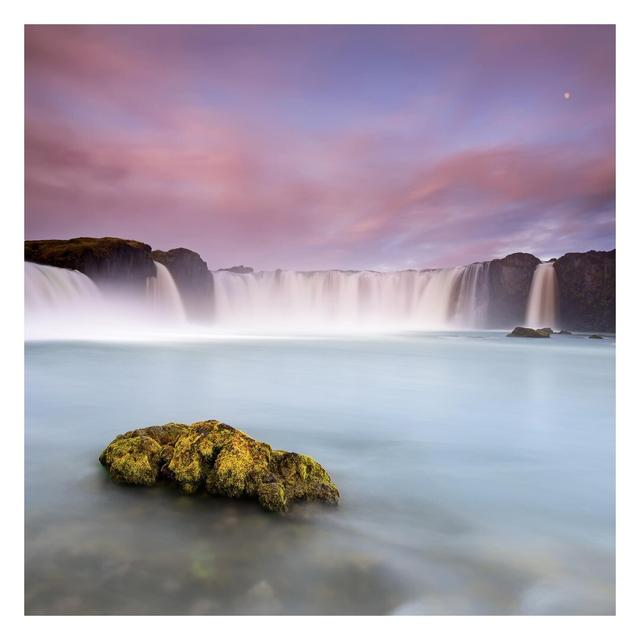 Goðafoss and the Moon 2.4m x 2.4m Textured Matt Peel & Stick Wall Mural East Urban Home on Productcaster.