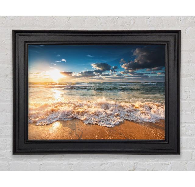 Splashing Waves On The Beach Framed Print House of Hampton Format: Black Framed Paper, Size: 84.1cm H x 142.2cm W x 8cm D on Productcaster.