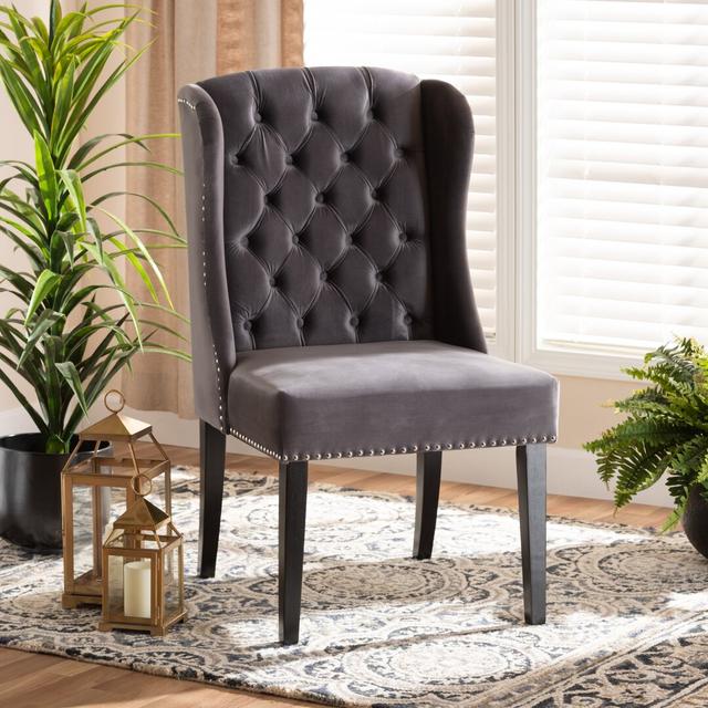 Weatherby Upholstered Dining Chair Blue Elephant Upholstery Colour: Grey on Productcaster.