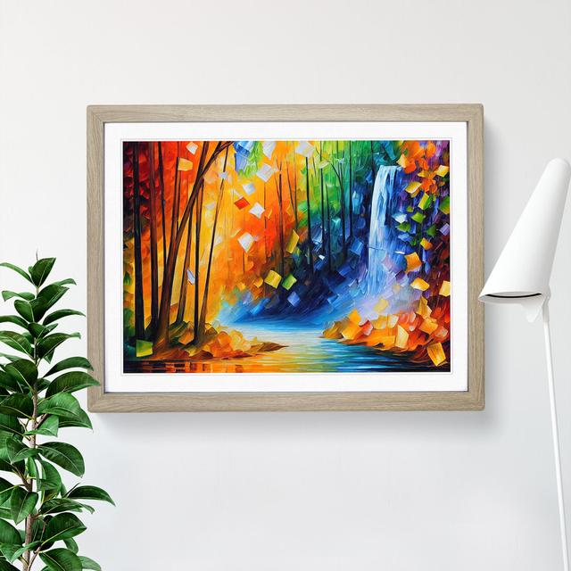 Glimmering River Waterfall - Picture Frame Graphic Art Latitude Run Frame Colour: Oak, Size: 25cm H x 34cm W x 2cm D on Productcaster.