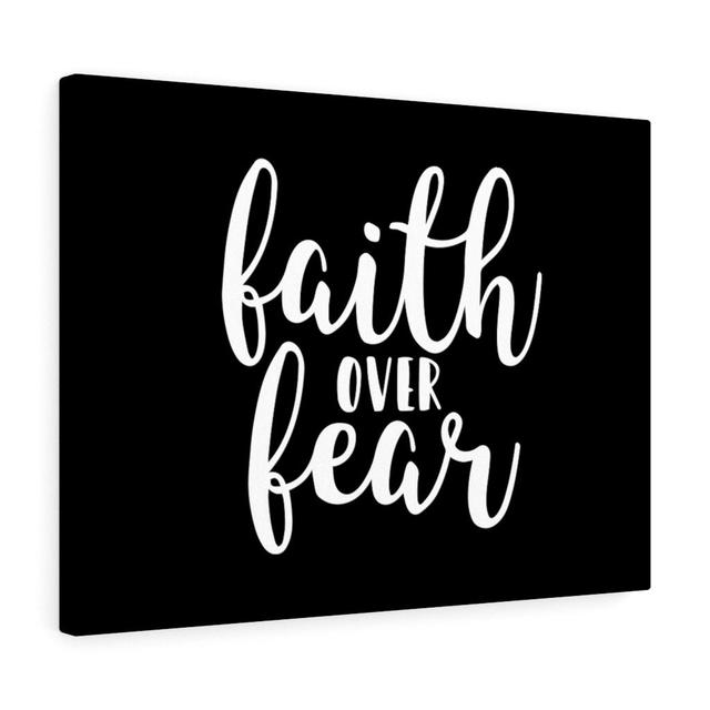 Faith over Fear - Wrapped Canvas Typography Blue Elephant Size: 28cm H x 36cm W on Productcaster.