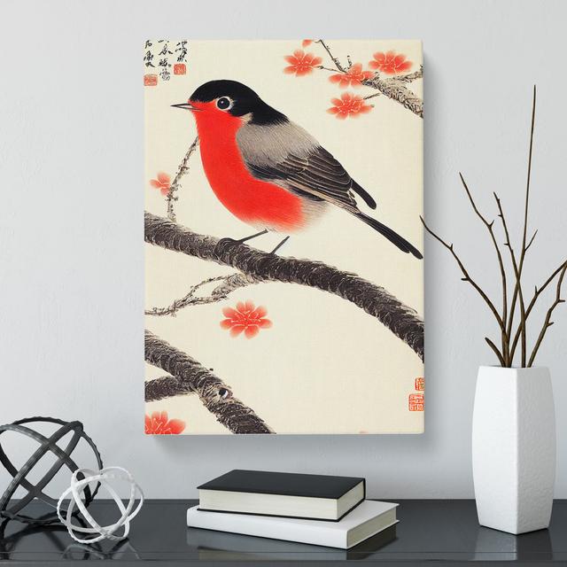 Lightle Robin Bird Chinese - Wrapped Canvas Print Marlow Home Co. Size: 76cm H x 50cm W x 3cm D on Productcaster.