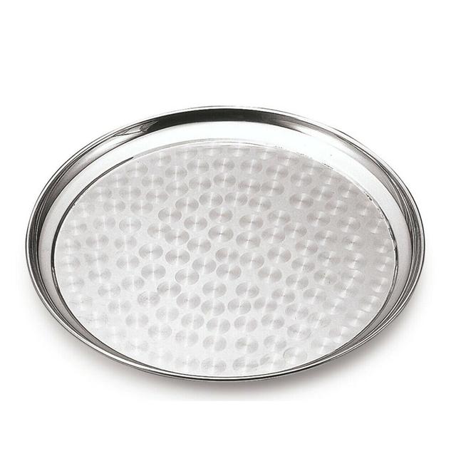 Stainless Steel Round Serving Table Tray Platter Dish Food Fruit Puja Thaali - Size: 40Cm Belfry Kitchen Size: 5cm H x 40cm W x 40cm D on Productcaster.