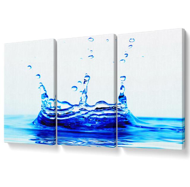 Blue Water Droplets - 3 Piece Wrapped Canvas Graphic Art Ebern Designs Size: 50.8cm H x 106.6cm W on Productcaster.