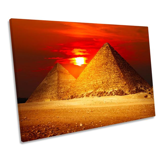 Egypt Pyramids Sunset - Wrapped Canvas Print Ebern Designs Size: 30.5cm H x 45.7cm W on Productcaster.