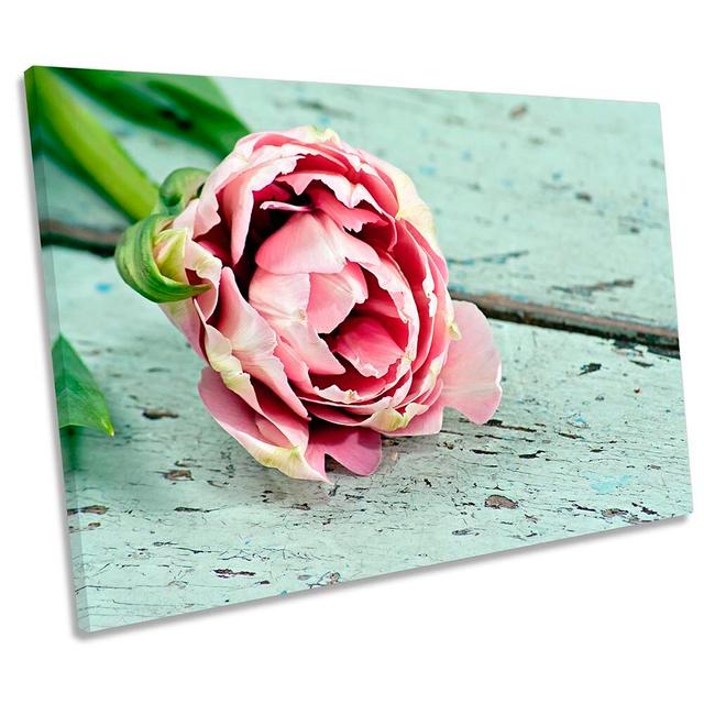 Pink Floral Flower Floorboard Wrapped Canvas Photograph Ebern Designs Size: 50.8cm H x 76.2cm W x 2cm D on Productcaster.