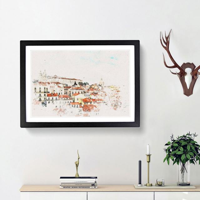 Alfalma Lisbon Portugal Skyline Watercolour - Picture Frame Graphic Art Print East Urban Home Size: 40cm H x 60cm W x 2cm D, Frame Option: Black Frame on Productcaster.