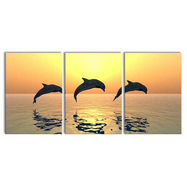 Dolphins at Sunset 3-Piece Photograph Set on Canvas East Urban Home Size: 100 cm H x 210 cm W on Productcaster.