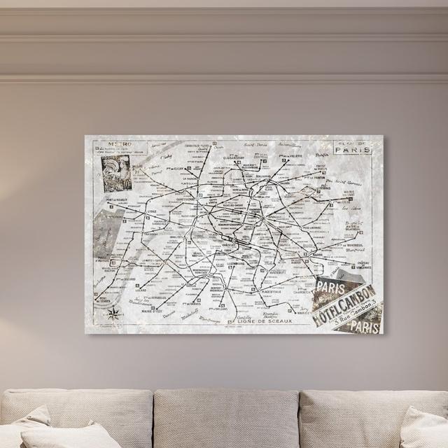 Metro Map Of Paris Rustic - Wrapped Canvas Print East Urban Home Size: 40.6 cm H x 61 cm W on Productcaster.