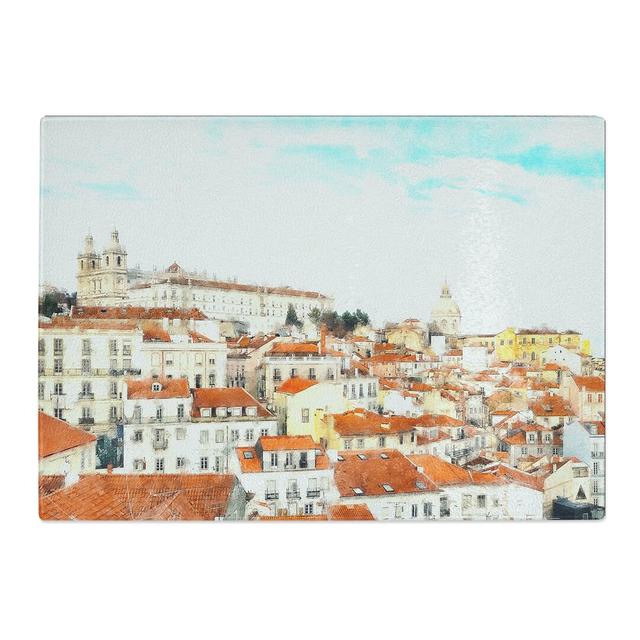 Tempered Glass Alfalma Lisbon Portugal Skyline Painting Chopping Board East Urban Home Size: 28.5 cm x 39 cm on Productcaster.