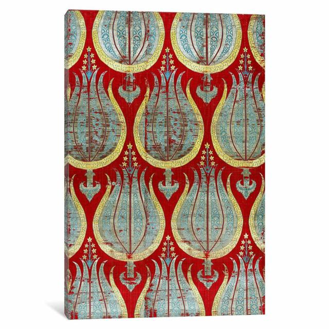 Ottoman Tulips, Silk & Silver Lamella Textile - Graphic Art Print on Canvas East Urban Home Size: 101.6cm H x 66.04cm W x 1.91cm D, Frame Option: No F on Productcaster.