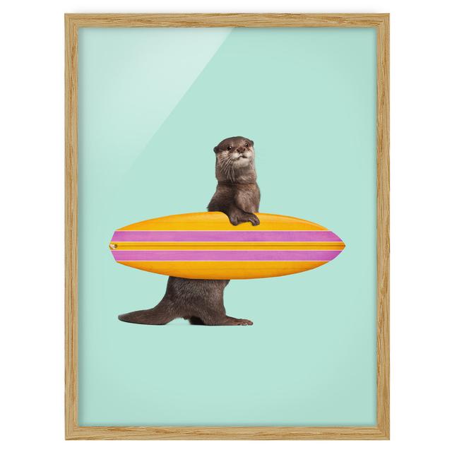 Picture With Frame - Jonas Loose - Otter With Surfboard - Portrait 4:3 Maturi Frame Option: Brown Framed, Size: 100cm H x 70cm W x 2cm D on Productcaster.