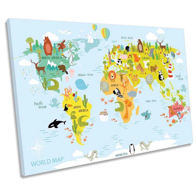 Map World Kids Room - Wrapped Canvas Print Zoomie Kids Size: 61cm H x 91.4cm W on Productcaster.