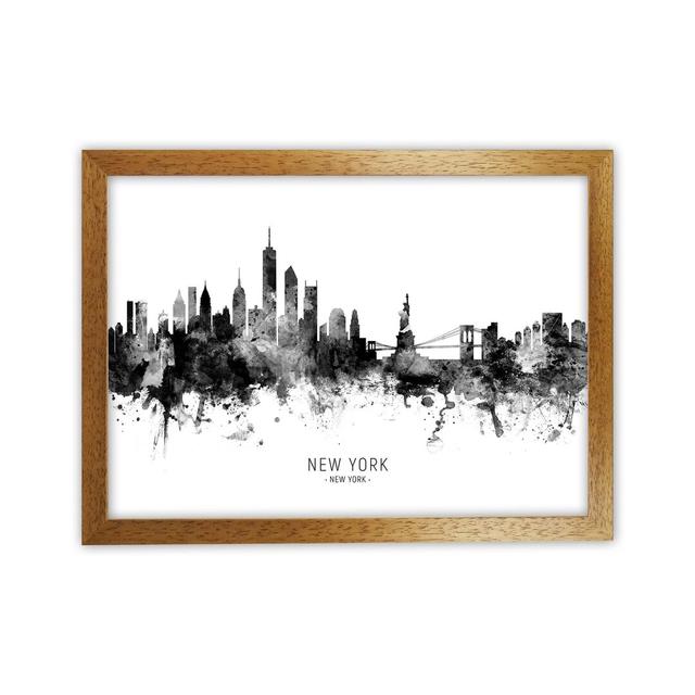 New York New York Skyline Black White City Name by Michael Tompsett - Graphic Art Print Latitude Run Format: Brown Framed, Size: 64cm H x 88cm W x 3cm on Productcaster.