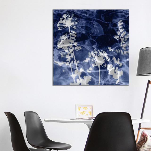 Indigo Leaves II by Danielle Carson - Wrapped Canvas Painting ClassicLiving Size: 93.98cm H x 93.98cm W x 1.91cm D on Productcaster.