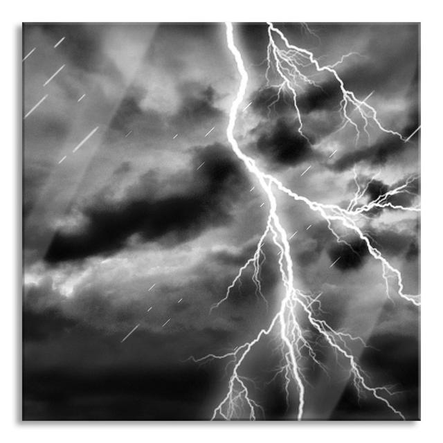 Lightning in Stormy Sky - Unframed Photograph on Glass Ivy Bronx Size: 60cm H x 60cm W x 0.4cm D on Productcaster.