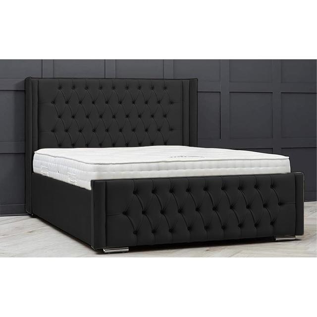 Upholstered Bed Frame Ophelia & Co. Size: Single (3'), Colour: Black on Productcaster.