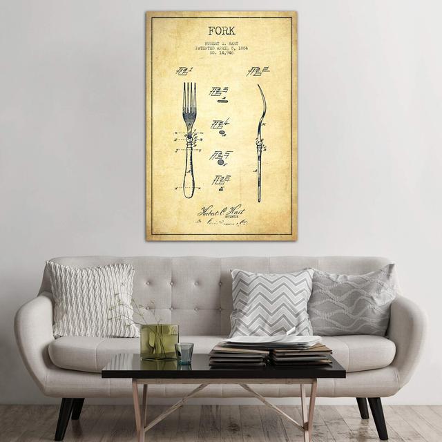 Fork Vintage Patent Blueprint - Drawing Print on Canvas August Grove Size: 66.04cm H x 45.72cm W x 3.81cm D on Productcaster.