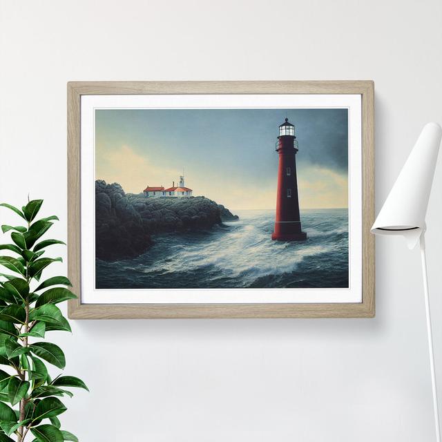 Dramatic Lighthouse - Picture Frame Graphic Art Breakwater Bay Size: 46cm H x 64cm W x 2cm D, Frame Colour: Oak Framed on Productcaster.