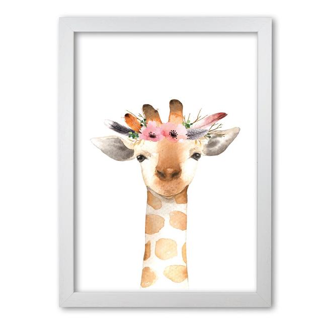 Forest Friends, Floral Cute Giraffe - Painting Print on Paper East Urban Home Size: 42 cm H x 30 cm W x 5 cm D, Format: White Grain Frame on Productcaster.