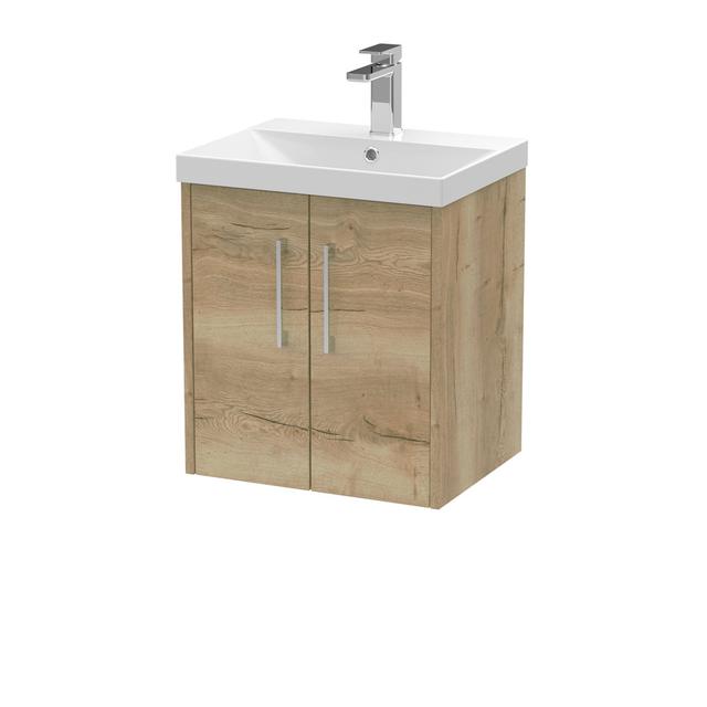 Juno 500mm Wall Hung Single Vanity Unit Hudson Reed Vanity Unit Colour: Autumn Oak on Productcaster.