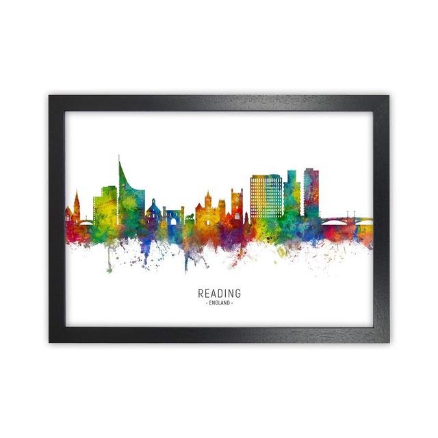 Reading England Skyline by Michael Tompsett - Graphic Art Latitude Run Size: 34cm H x 46cm W x 3cm D, Format: Black Framed on Productcaster.