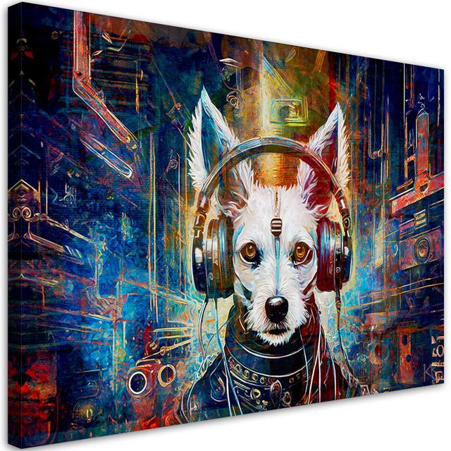 Canvas Print, Dog In Headphones Abstraction - Wrapped Canvas Print World Menagerie Size: 80cm H x 120cm W on Productcaster.