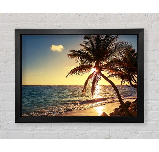 Palm Tree Paradise At Dusk Framed Print Highland Dunes Format: Silver Framed Paper, Size: 84.1cm H x 118.9cm W x 3.4cm D on Productcaster.