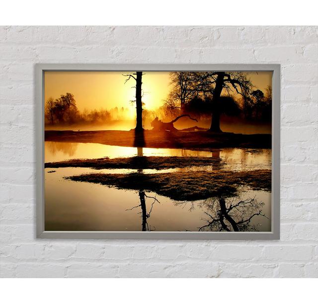 Golden Lake Sunset - Single Picture Frame Art Prints on Canvas Bright Star Size: 100cm H x 141.4cm W x 3.3cm D on Productcaster.