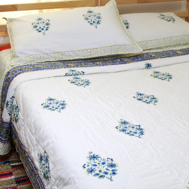 Hondah Blue/White Pima Cotton 125 TC Reversible Traditional 3 Piece Quilted Bedspread Set Rosalind Wheeler on Productcaster.