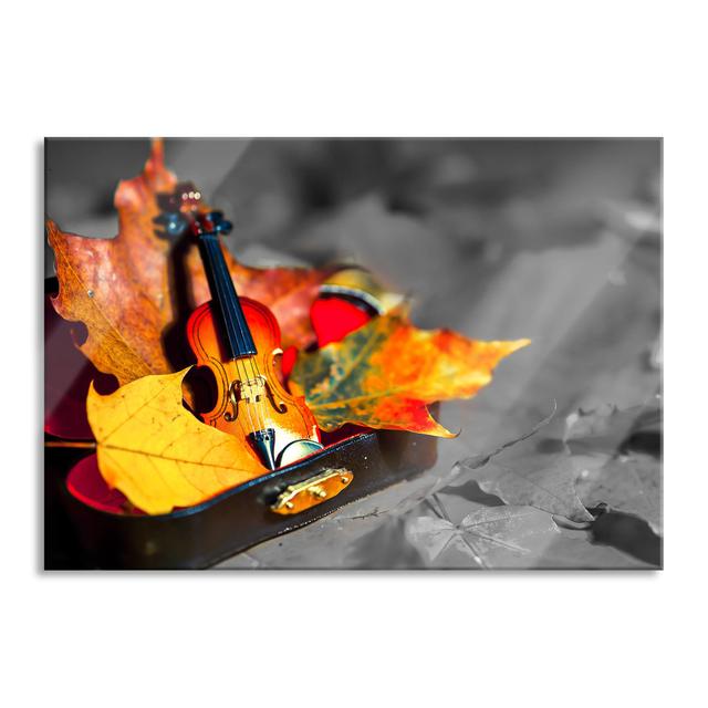 Violin Surrounded by Leaves - Unframed Photograph on Glass Ebern Designs Size: 60cm H x 80cm W x 0.4cm D on Productcaster.