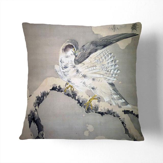 Falcon Birds by Matsumura Goshun Cushion with Filling East Urban Home Size: 55cm H x 55cm W x 20cm D, Backing Colour: Stone on Productcaster.