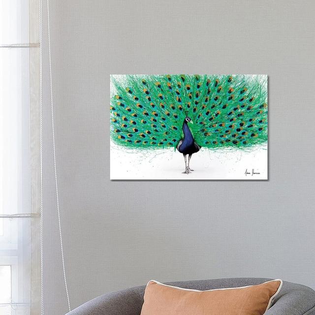 Proud Peacock by Ashvin Harrison - Painting Print on Canvas World Menagerie Size: 45.72cm H x 66.04cm W x 3.81cm D, Format: Wrapped Canvas on Productcaster.