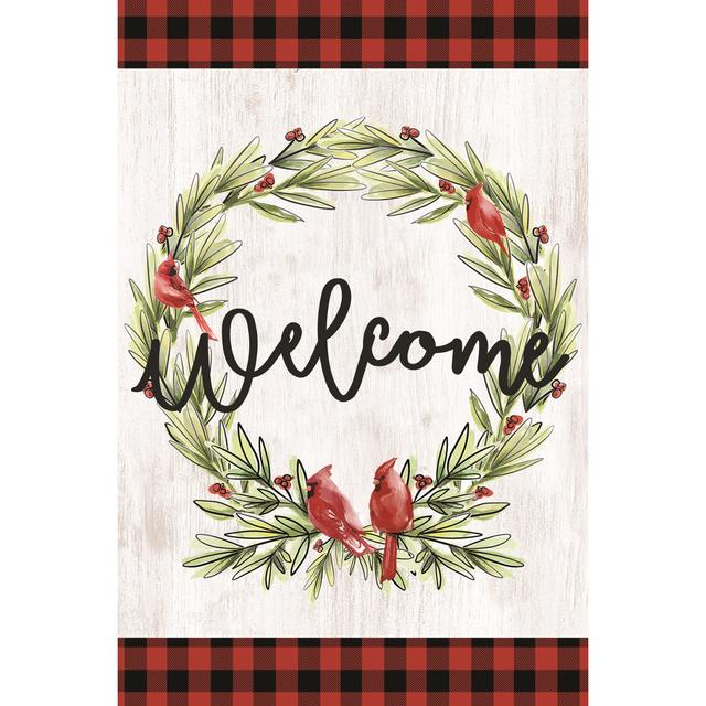 Welcome Cardinals on Wreath - Wrapped Canvas Art Prints The Seasonal Aisle Size: 46cm H x 30cm W on Productcaster.