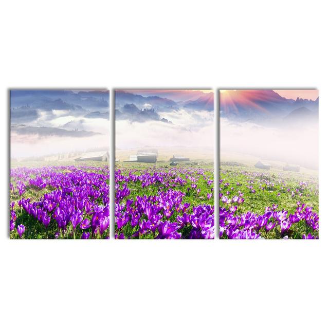 Sunrise In The Carpathian Mountains - 3 Piece Wrapped Canvas Print East Urban Home Size: 120cm H x 240cm W on Productcaster.