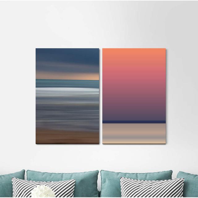 2-tlg. Leinwandbilder-Set - Grafikdruck „Minimal Horizon Distant Sea Silence Soothing” East Urban Home on Productcaster.